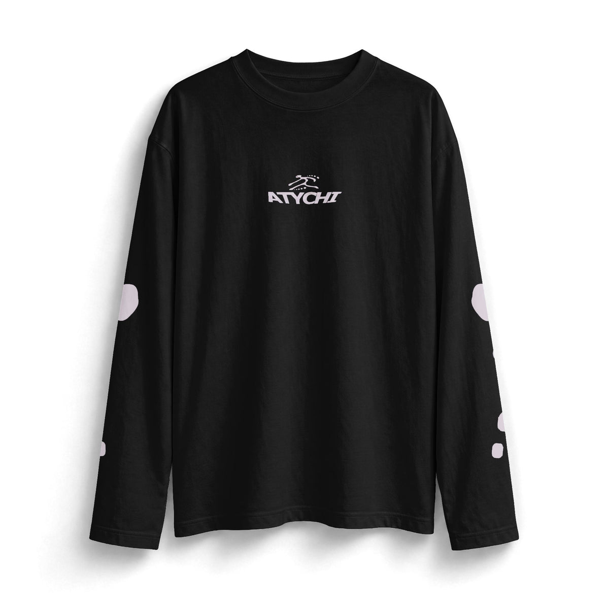 Black Long Sleeve T-Shirt with Bubble Sleeve Graphic — 'ATROFIT' Chest Logo