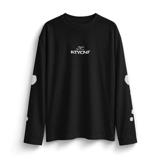 Black Long Sleeve T-Shirt with Bubble Sleeve Graphic — 'ATROFIT' Chest Logo
